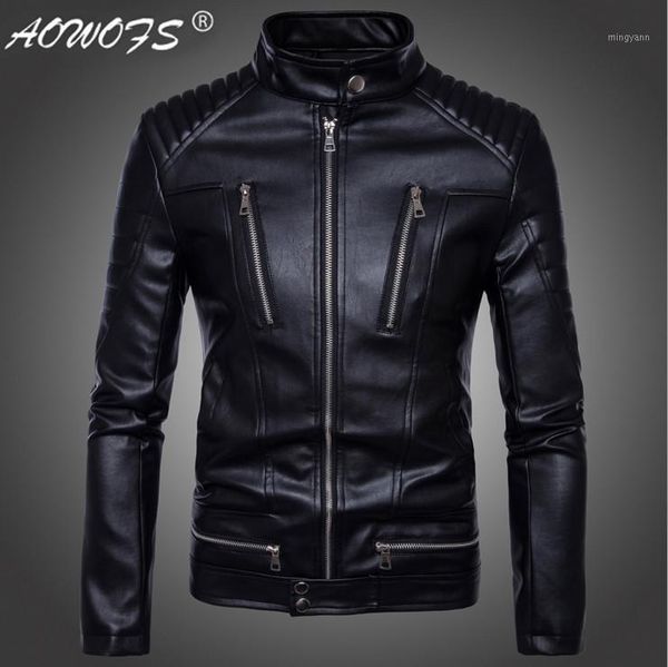 

vogue tideest british motorcycle leather jacket men classic design multi-zippers biker jackets male bomber leather jackets coats1, Black