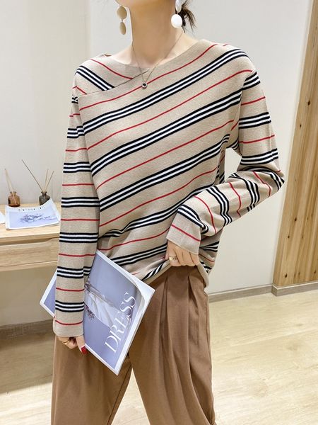 

женского трикотажного топ нового 20 top wool осени полоса иностранного стиль показать тонкие длинные рукава шерстяного свитера n3lfk, White;black