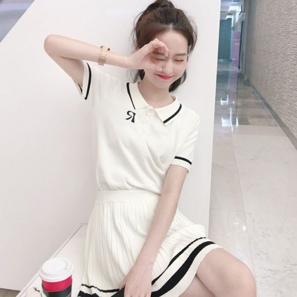 

playful girl'swind careful machine net red same style knitted sports suit summer 2020 new casual playful clothing girl women's clo, White