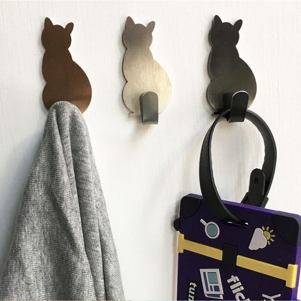 

hooks & rails 3pcs cute cats stainless steel wall self adhesive kitchen bathroom storage hook hangers bag key coat for hanging1