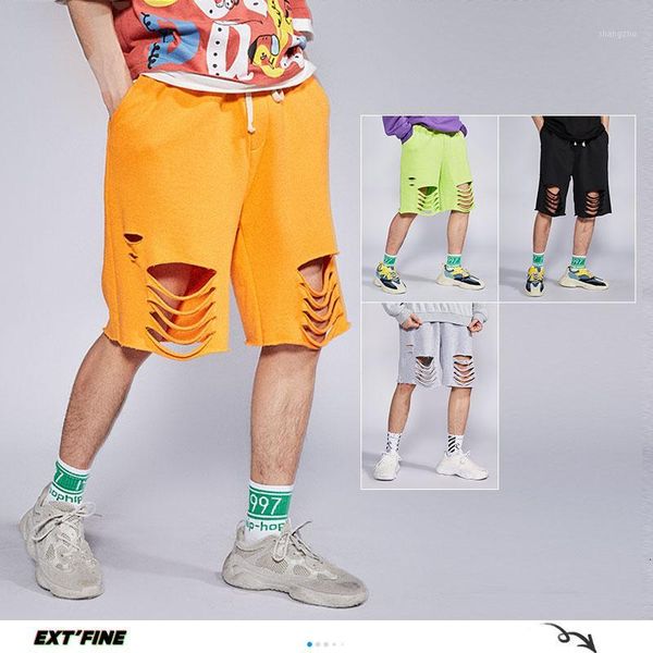 

extfination | man hole high street casual shorts mens 2020 summer colorful knee length sweatpants male fashion bottoms clothing1, White;black