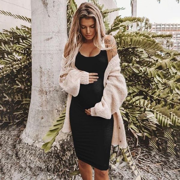 

casual dresses women sleeveless maternity plus size o-neck bandage pregnancy dress solid vest straps1, Black;gray