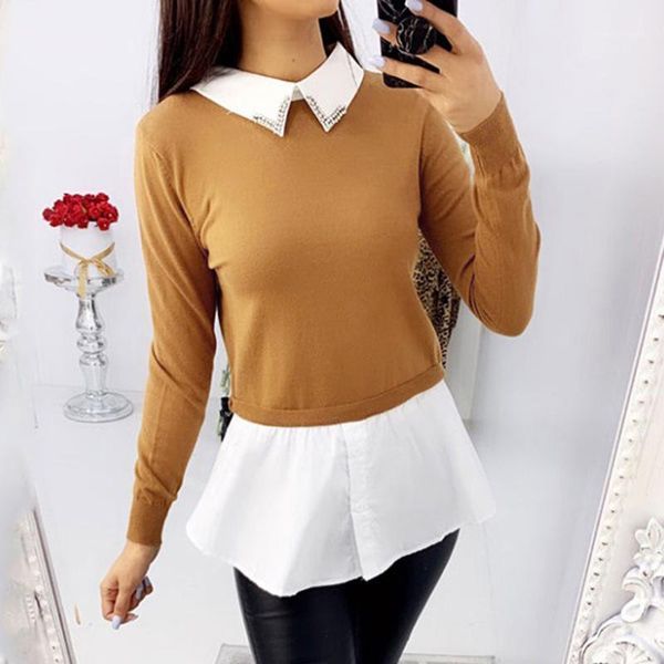 

women full sleeve slim shirts blouse turn-down collar casual patchwork blouse office lady autumn 2020 female shirts1, White