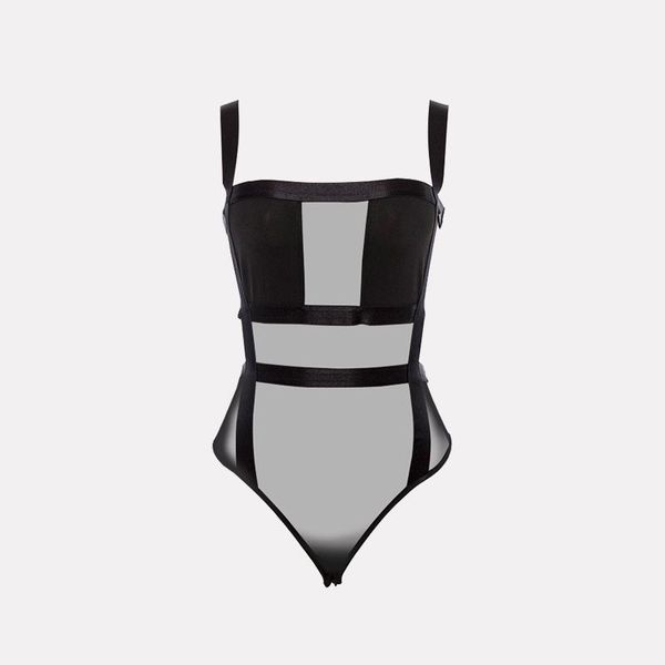 

2020 summer women mesh bodysuit autumn casual hollow out strap bodycon black party club bodysuit body for women, Black;white