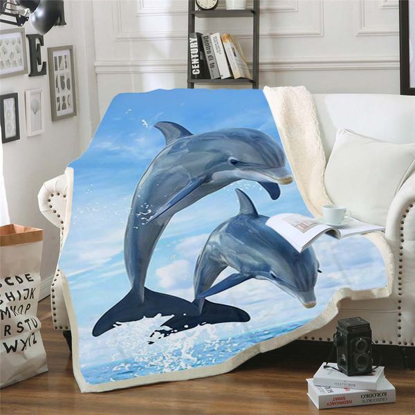 

3d cute dolphin printed sherpa blanket couch quilt cover travel bedding outlet velvet plush throw fleece blanket bedspread