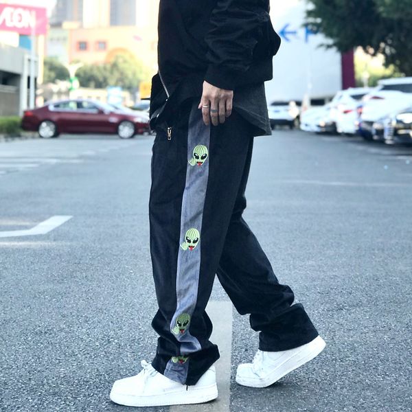 

2021 новая мода desicartoon color совместные повседневные брюки мужские модные брендовые цветные контрастные сращивания свободных прямых брю, Black