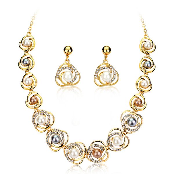 

fashion necklace earrings simulated pearl flower jewelry sets wedding party accessories, Silver