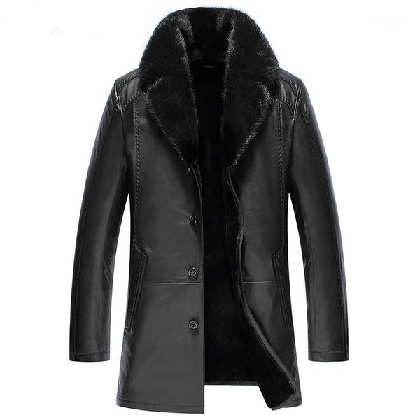 

men's leather & faux genuine jacket men winter real sheepskin coats mens wool liner collar warm down coat f17s14070 yy3841, Black