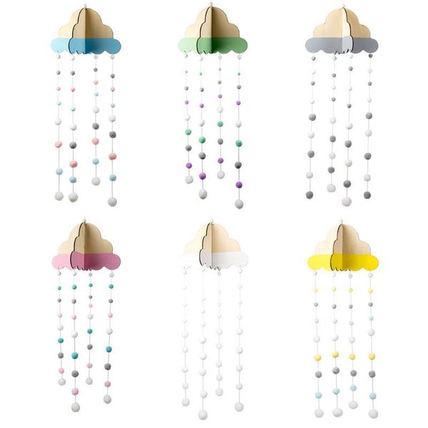 Culla Palla di lana Mobile Rattle Wind Chime Bed Bell Giocattoli Camera dei bambini Hanging Decor LJ201124