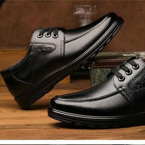 

acebuy2 fashion leather men's shoes casual business shoes men's wear-resistant middle-aged, Black