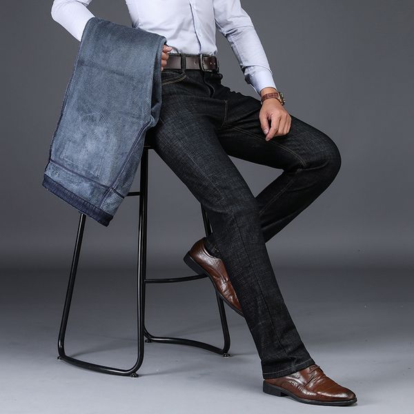 

plush jeans men's winter heavy style trend slim straight casual pants 609, Blue