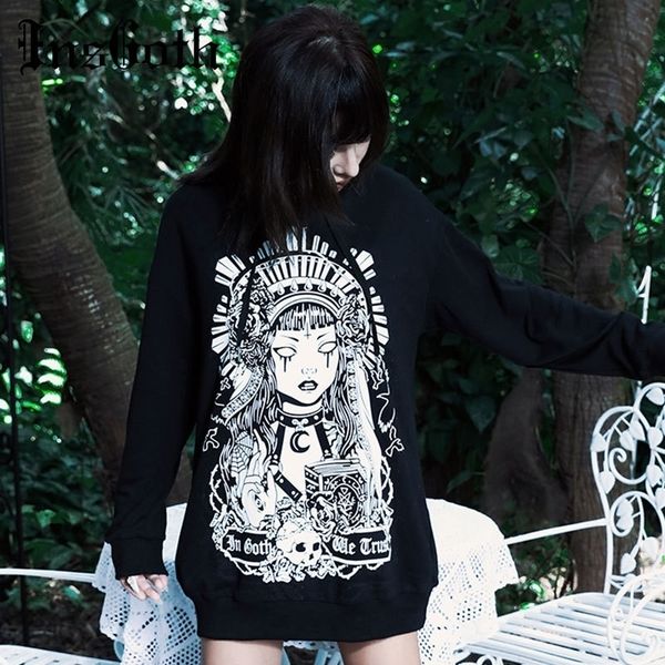

insgoth women long hoodies gothic punk witch print black hoodie sweatshirt loose streetwear female casual hooded pullover autumn y200610