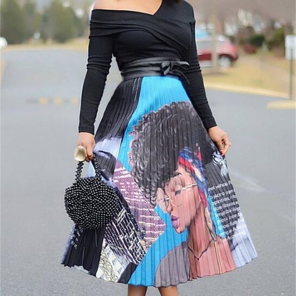 

women's pleated skirt printed skirt long skirt factory outlet new comfortable breathable ing, Black