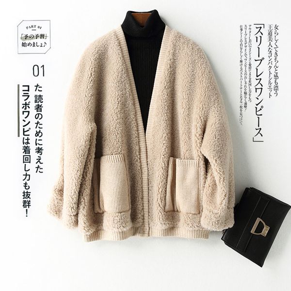 

2021 winter jacket new cardigan with v-most velvet cleavage thicken long sleeve outward female fur jackets casual fashion 68w4, Black