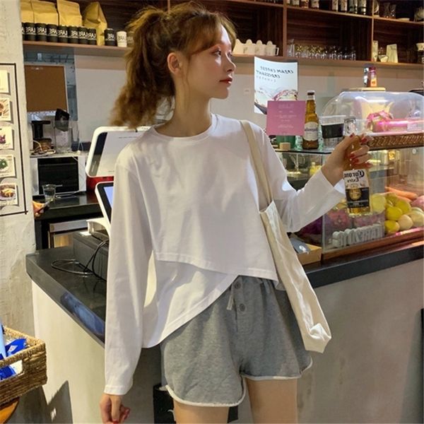 

dm229 versatile autumn new korean long sleeve t-shirt women's ins super foreign coat t-shirt fashion loose and early irregular st, White