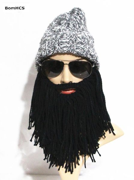 

bomhcs 100% handmade knitted beanie with big beard winter warm hat mask