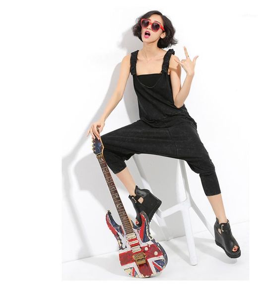 

women personality women's casual suspenders jumpsuit tide1, Black;white