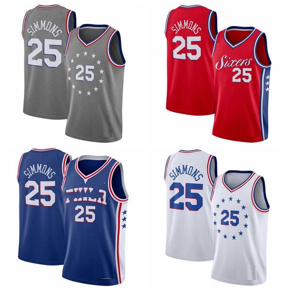 

2020 philadelphia 76ers ben 25 simmons basketball jerseys high quality, Black;red