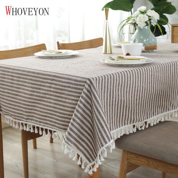 

simple striped tablecloth plain tassel tablecloth table cloth cotton linen cover towel obrus tafelkleed mantel mesa