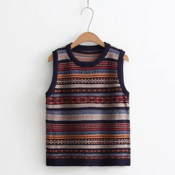 

women's vests style printed geometric vest sweater for woman spring autumn national retro knitted pullovers sleeveless waistcoats 2021, Black;white