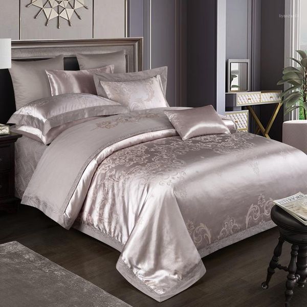

44 sliver luxury silky satin jacquard cotton duvet cover 4pcs bedding set bed set quilted cotton bedspread coverlet1