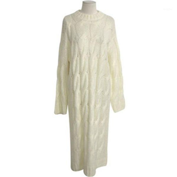 

new spring autumn women's knit long dress twist cross sweater female dress solid warm bottoming trendy loose ladies robe vestido1, White;black