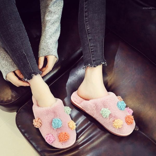 

slippers home shoes woman's flat cotton women winter thick bottom cute warm pantoufle femme1, Black