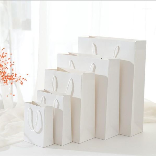 

gift wrap 10 pcs/lot bags for clothes books packaging paper box kraft bag with handles high-end white1