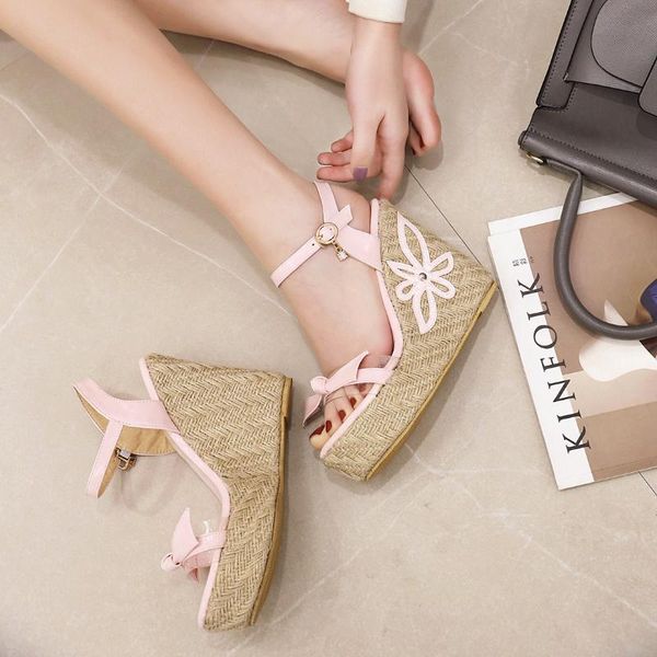 

sandals women shoes 2021 bohemian wedge summer pumps cross-tied high heels platform zapatos mujer big size 30-46, Black