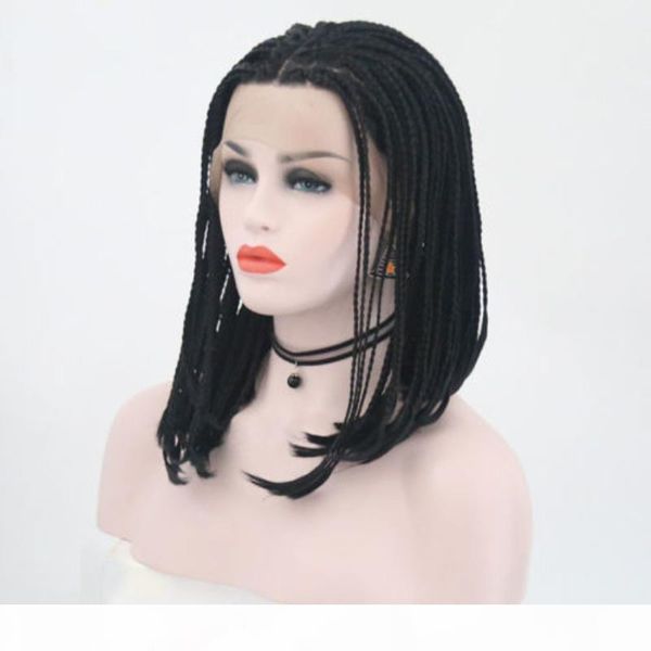

short braided lace front wigs synthetic for black women glueless high temperature heat resistant full head braid synthetic lace front wig