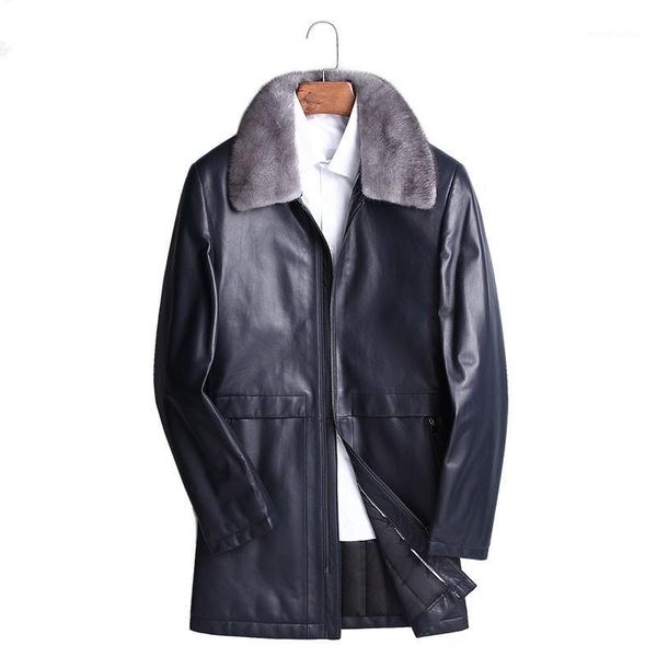 

genuine leather jacket collar down jacket winter sheepskin coat windbreaker long coat f-jw-1691 my11761, Black