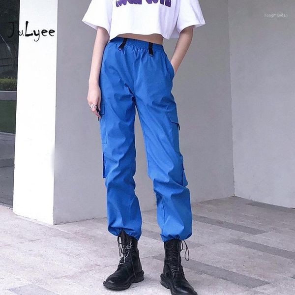 

julyee women's pants casual solid multi pocket high elastic waist loose full length cargo pants streetwear1, Black;white