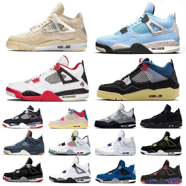 

university blue union x jumpman 4 mens basketball shoes sail fire red black pure money white cement 4s men trainers sports sneakers, White;red