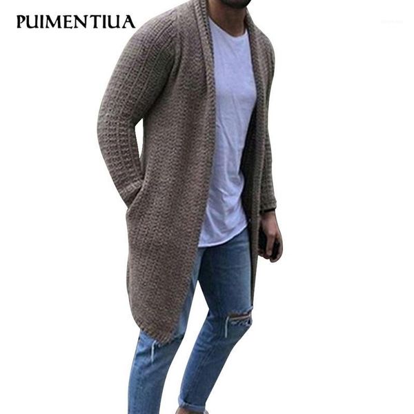 

puimentiua cardigan men long sleeve midi sweater coat with pocket winter and autumn new casual solid color cardigans 20201, White;black