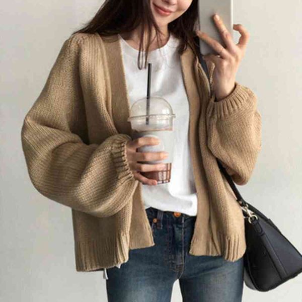

3 colors womens sweaters cardigans autumn winter casual solid v-neck open stitch loose sweater jacket female knit coat, White;black