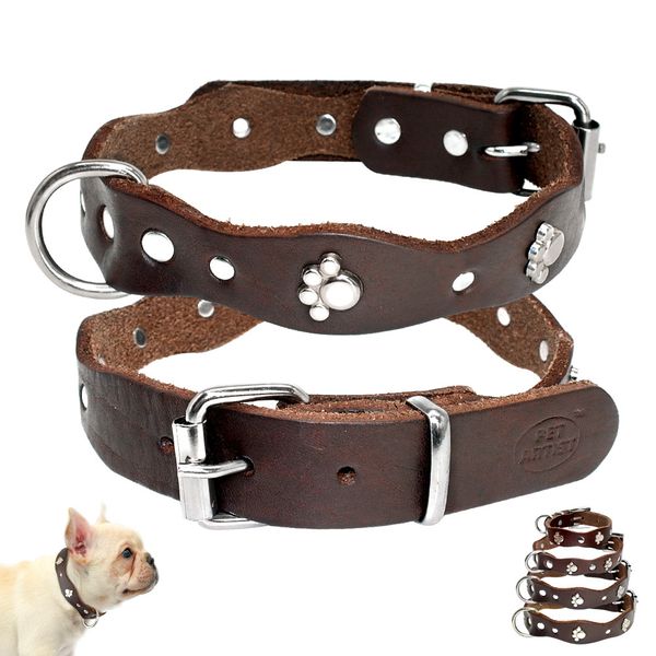 

real soft leather collar, small and medium dogs, adjustable, suitable for chihuahua, bullfight, brown, xxs, xs, s, m