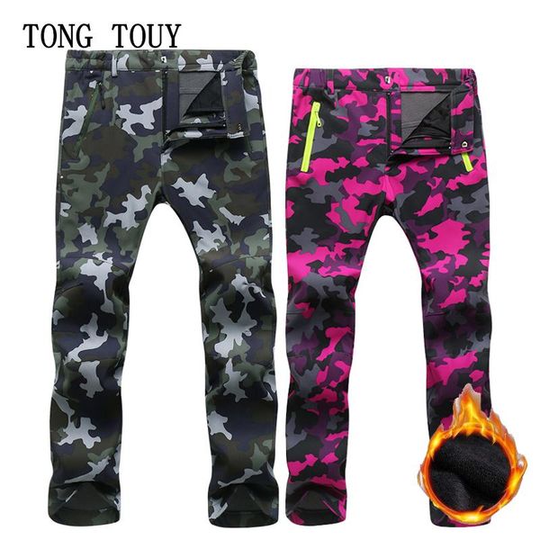 

outdoor pants winter camo men women travel hiking fleece warm trousers casual camouflage camping climb run male, Black;green