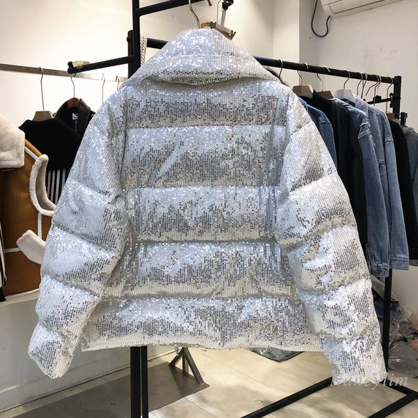 

body jacket cool women's european sequins parka new padded 2020 whole street short down female winter sequined cotton coat ceoln, Black