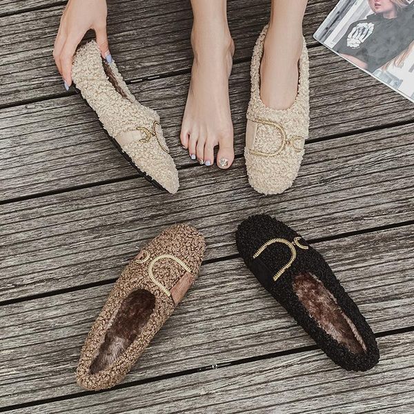 

women shoes autumn loafers fur slip-on women's moccasins black flats casual female sneakers square toe fall slip