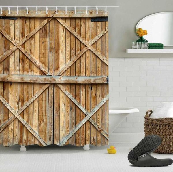 

shower curtains rustic old wooden barn door western curtain set swinging saloon doors bathroom waterproof fabric for art bathtub decor