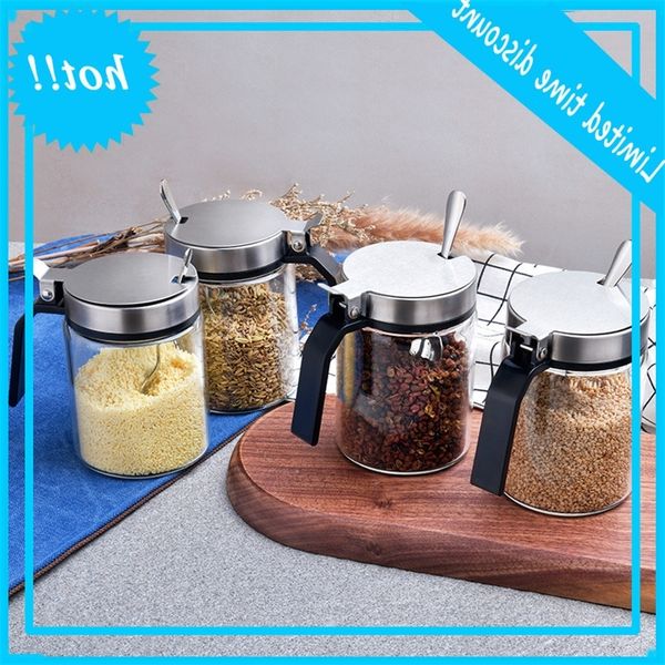 

household kitchen salt sugar monosodium glutamate glass jar stainless steel moisture proof seasoning bottle