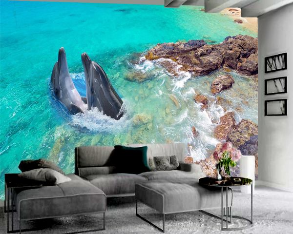 

wall wallpaper couple dolphin 3d wallpaper living room bedroom background wall decorative 3d modern wallpaper