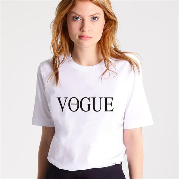 

vogue печати тенниска способа лета женщин с коротким рукавом o шеи tshirt homme белый черный повседневная мода футболки, White