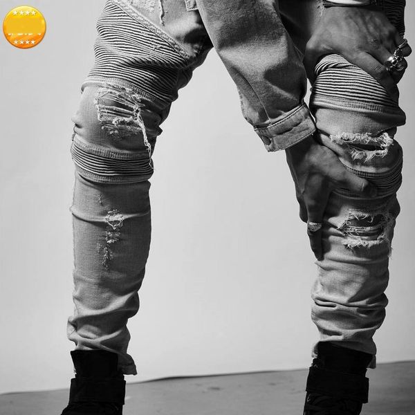 

spring youth splicing pants fashion br broken style spring summer men's youth jeans and jeans summer splicing pants fashion brand broke, Blue