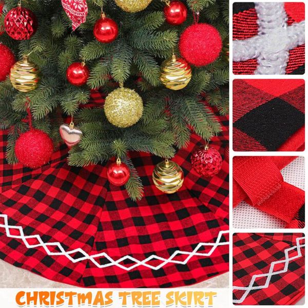 

122cm christmas tree skirt round carpet red and black christmas decorations for home floor mat new year 2020 xmas tree skirts