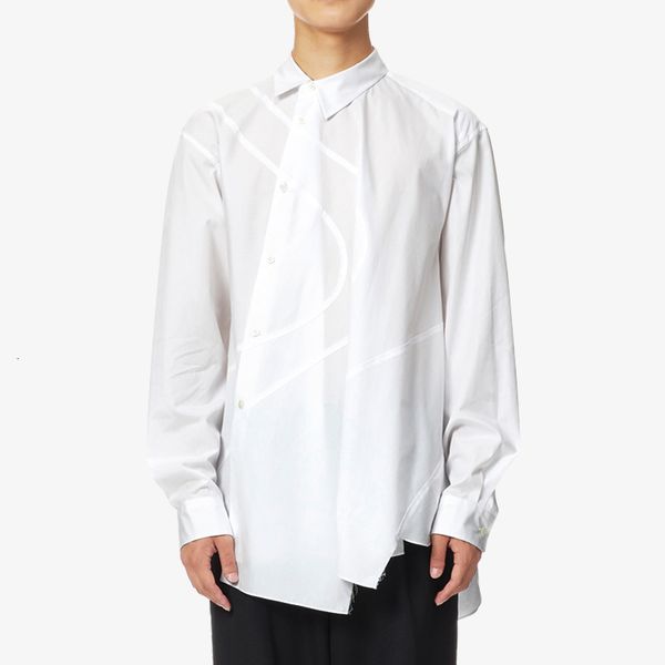 

2021 new s-7xl asymmetrical male black white uneven shirt cut edge loose cotton simple design cewk