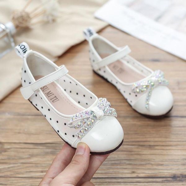 

flat shoes 3-12 years 2021 fashion spring crystal bow dress pu leather for kids girls party princess breathable children, Black;grey
