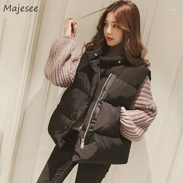 

women's vests women simple casual solid zippers winter womens streetrwear all match coats thicker students vest 2021 1, Black;white