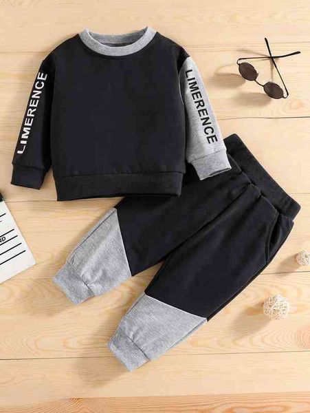 

baby letter graphic colorblock pullover & sweatpants she, White