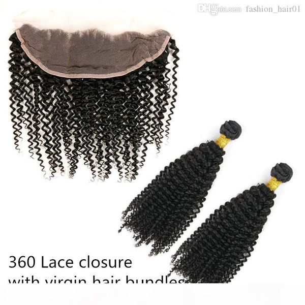 

indian virgin hair bundles with 13x4 lace frontal closure swiss frontals natural hairline wavy curly unprocessed human hair weave weft, Black;brown